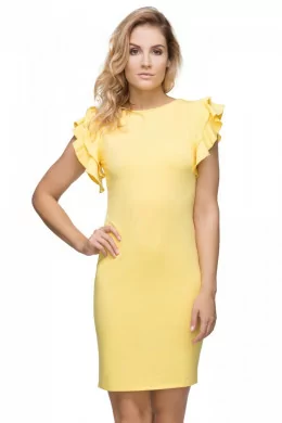 Elegantné šaty s volánmi na rukávoch T165 - žlté