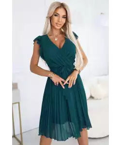 Zelené midi šaty s plisovanou sukňou POLINA